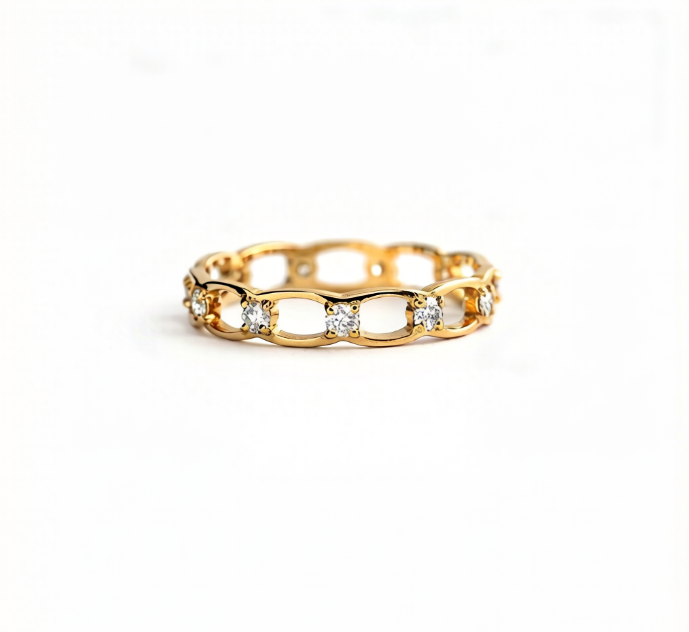 Gold Plated Alternating Marquise & Round Cubic Zirconia Eternity Band