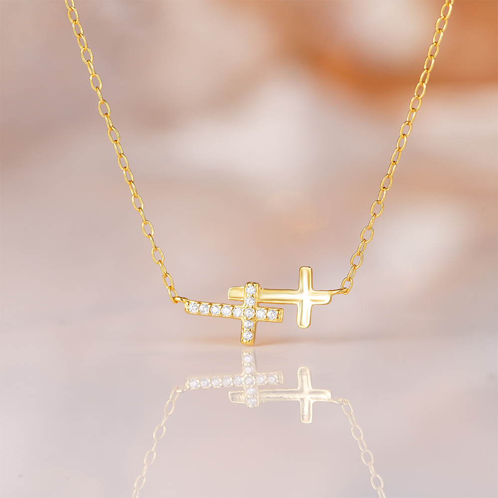Double Cross Pendant Necklace Gold-Tone 