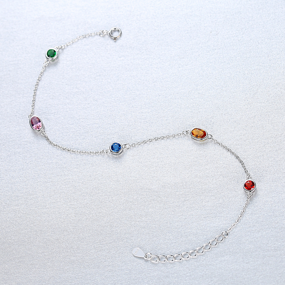 S925 Sterling Silver Rainbow Birthstone Bracelet
