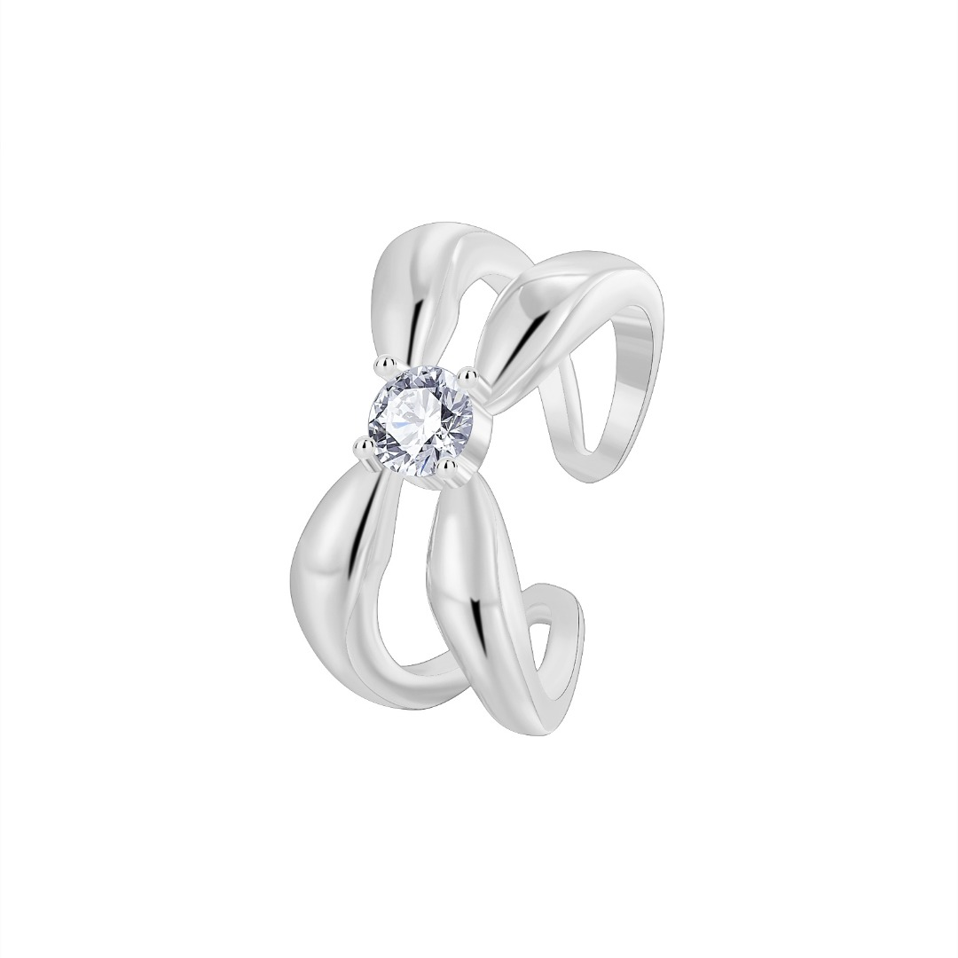Tone Bow - Shaped Cubic Zirconia Open Adjustable Ring