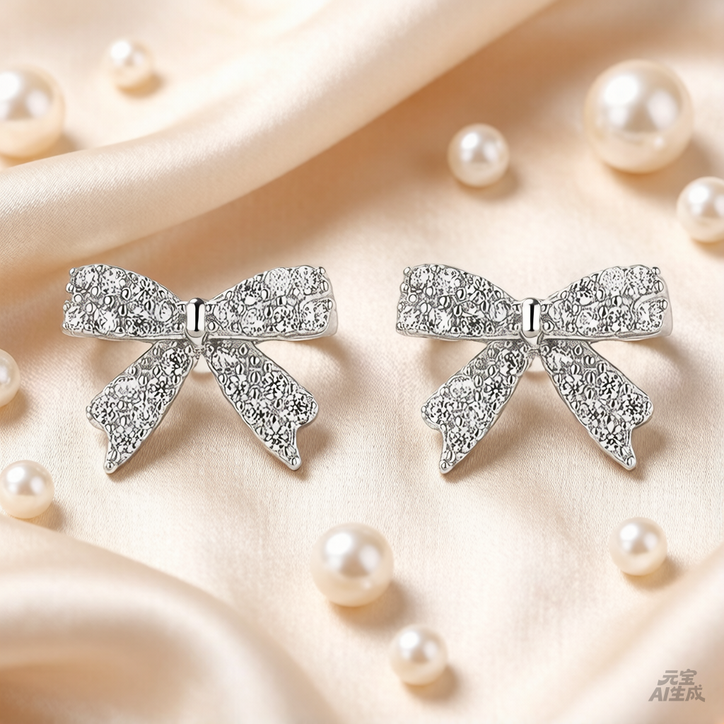 Sterling Silver Full Pavé Bow Stud Earrings