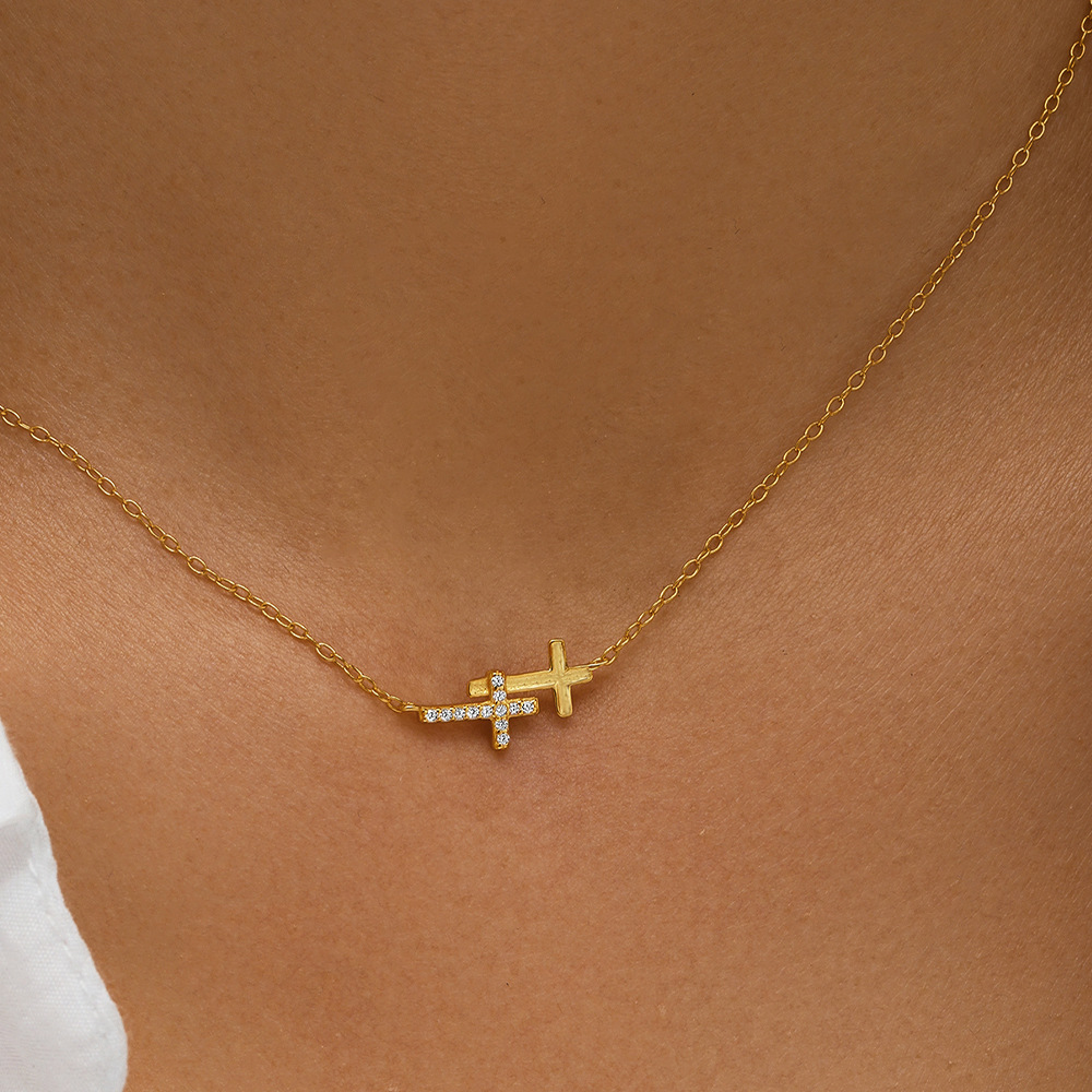 Double Cross Pendant Necklace Gold-Tone 