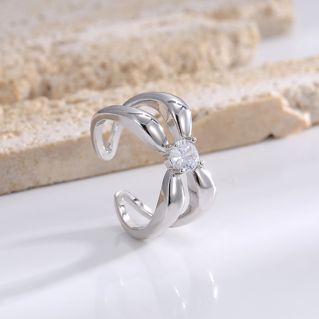 Tone Bow - Shaped Cubic Zirconia Open Adjustable Ring