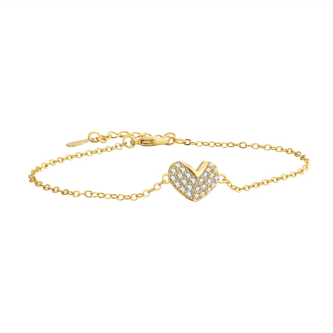 Gold-Plated Pavé Heart Bracelet with Cubic Zirconia