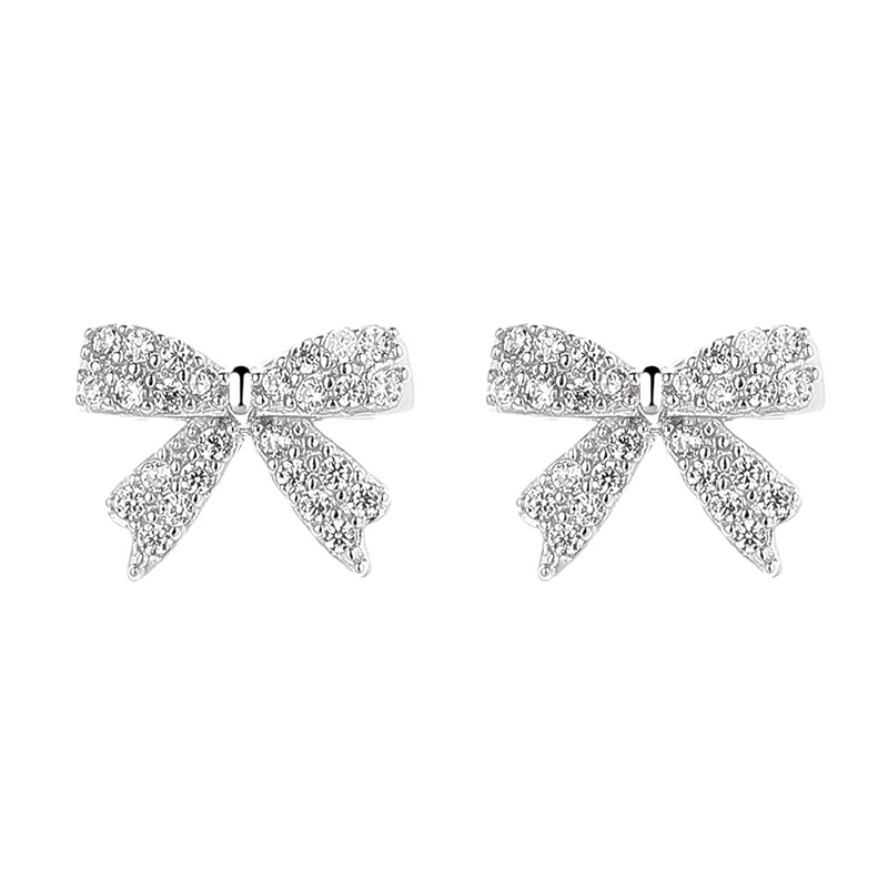Sterling Silver Full Pavé Bow Stud Earrings