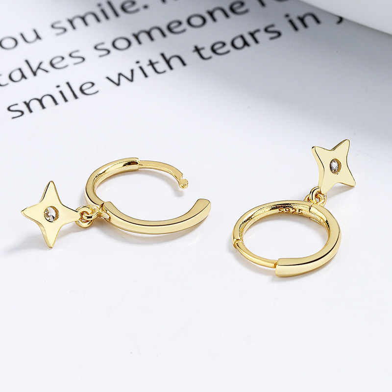 Starry Charm Hinged Hoop Earrings with Cubic Zirconia