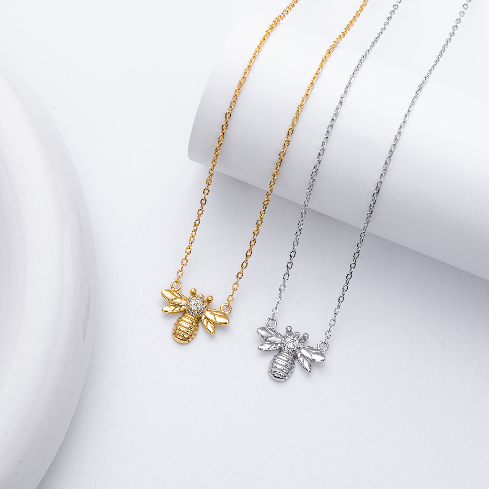 Dainty Silver-Tone Bumble Bee Pendant Necklace 