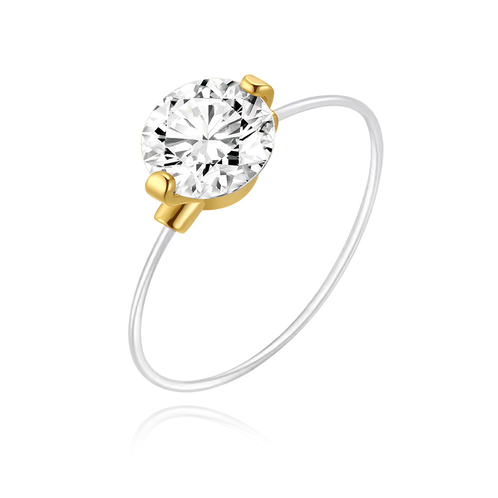Minimalist Sterling Silver Solitaire Ring with Gold Plated Crown Setting