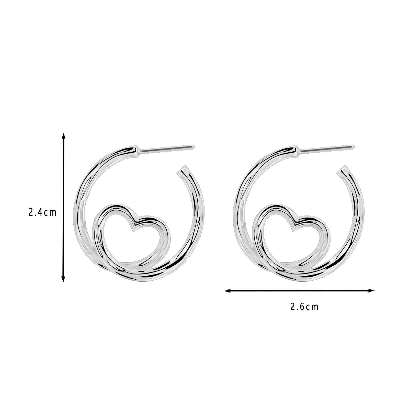 Romantic Gold - Plated Heart - Inset Circular Stud Earrings