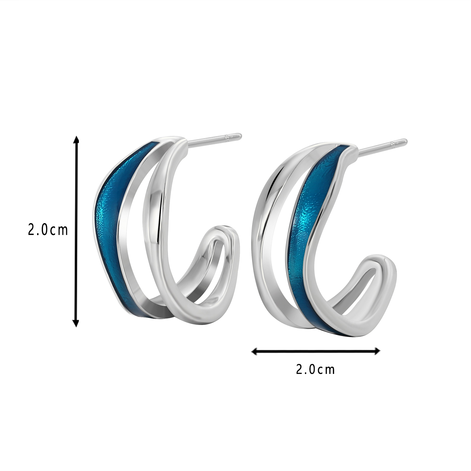 Gold - Toned & Navy Blue Enamel Twisted Hoop Earrings