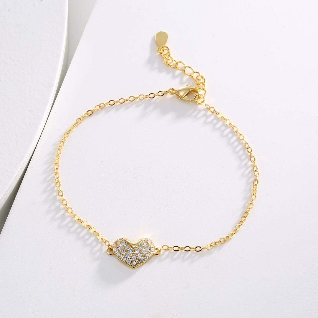 Gold-Plated Pavé Heart Bracelet with Cubic Zirconia