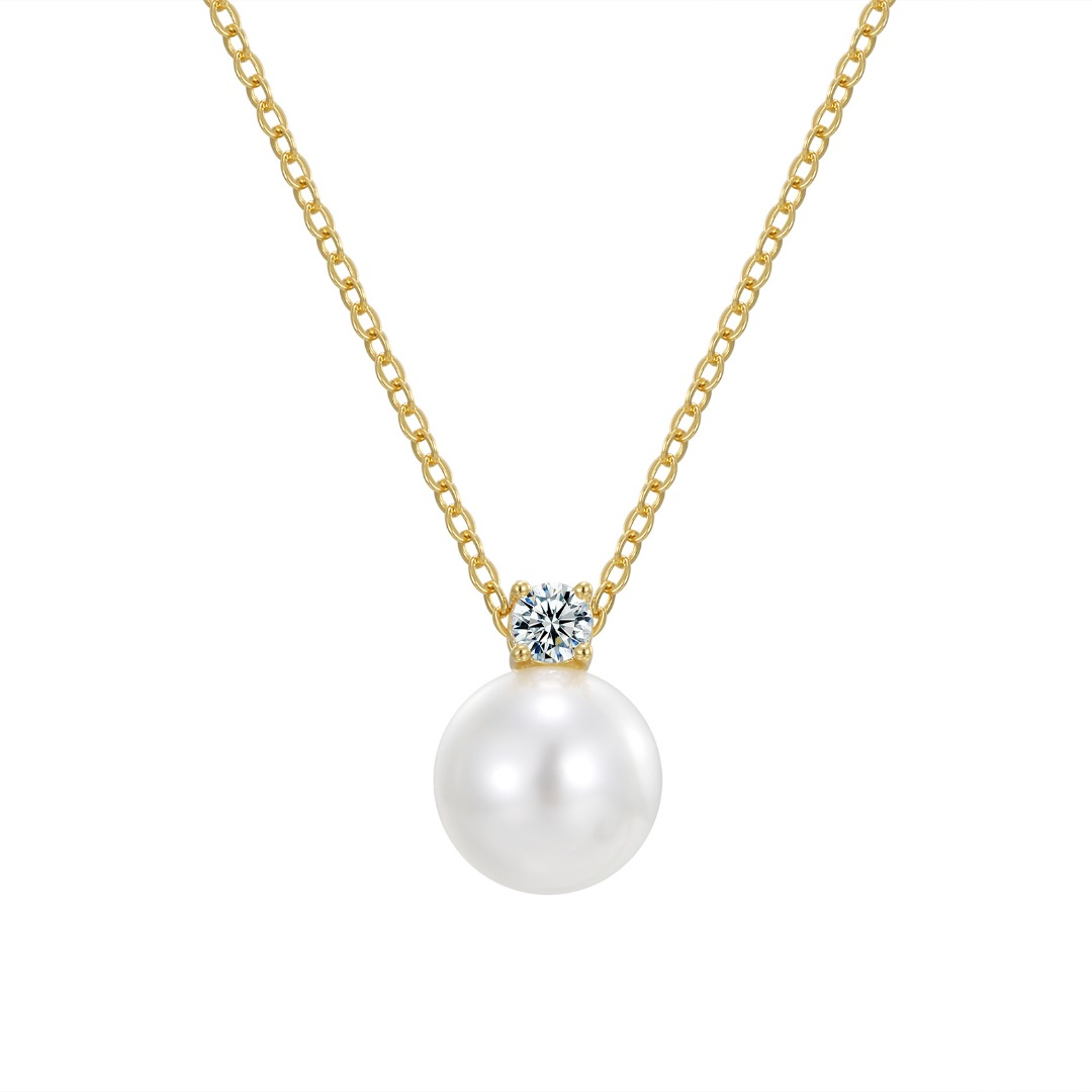 Gold-Tone Pearl & Cubic Zirconia Pendant Necklace - Minimalist Solitaire Design