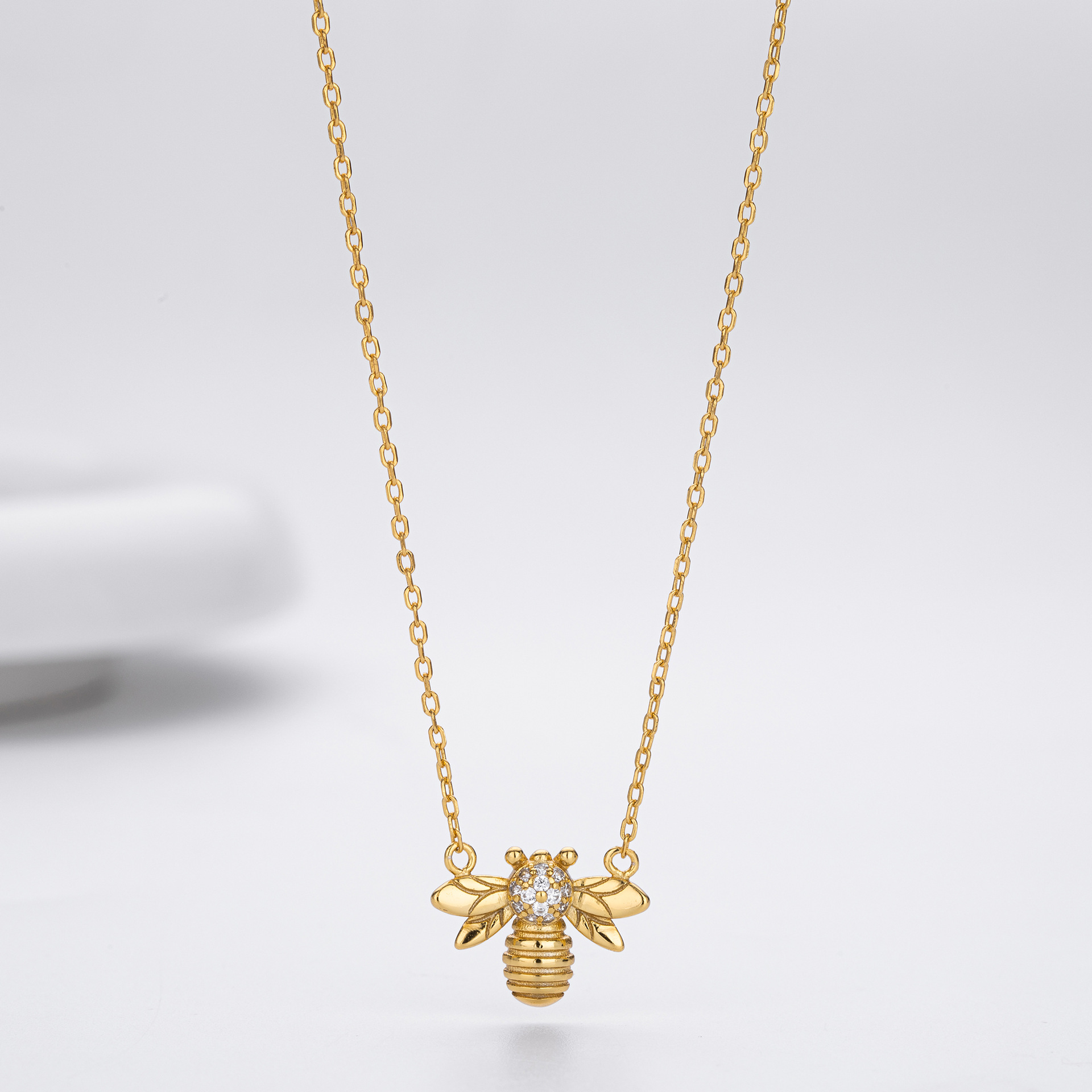 Dainty Silver-Tone Bumble Bee Pendant Necklace 