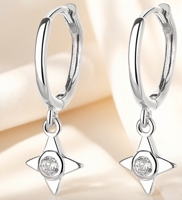 Starry Charm Hinged Hoop Earrings with Cubic Zirconia