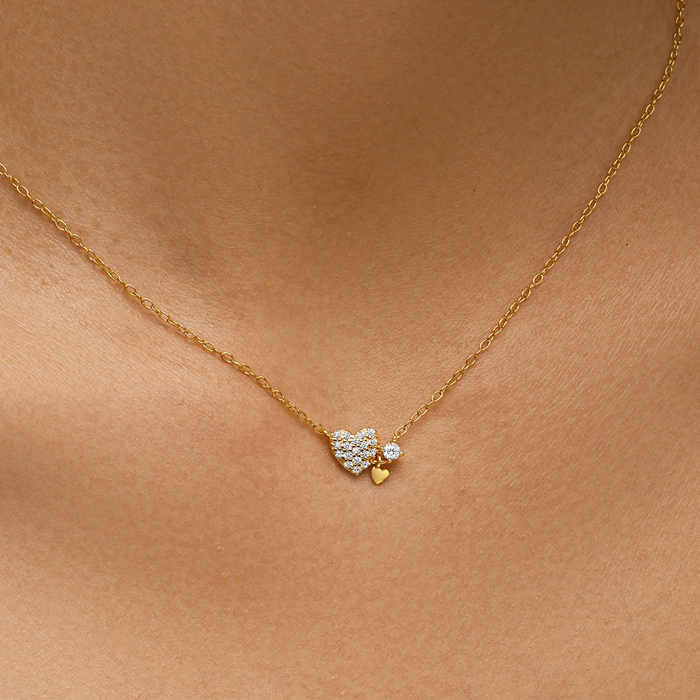 Sparkling Heart Pendant Necklace Gold-Tone