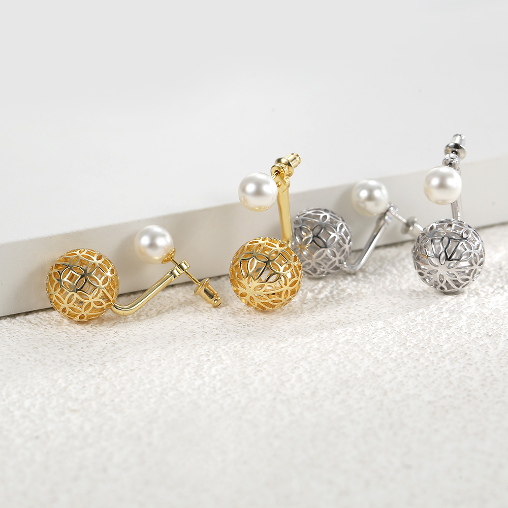 Elegant Gold - Plated Pearl & Filigree Ball Drop Earrings