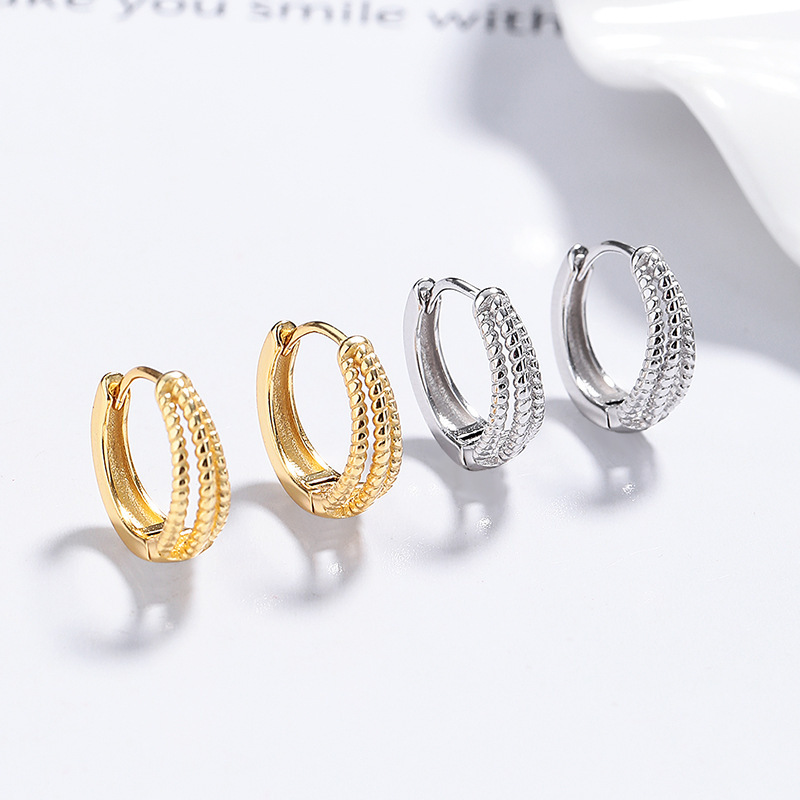 Sparkling Crystal Pave Huggie Hoop Earrings in Silver Tone