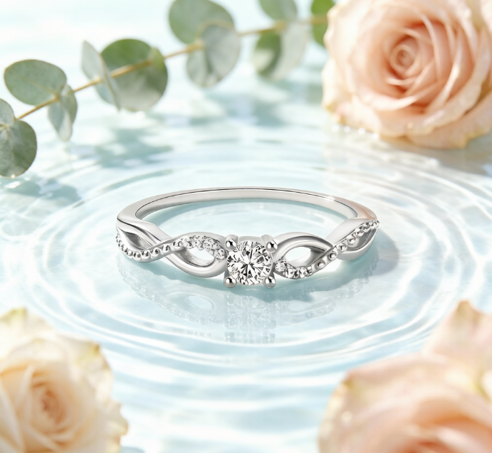 Elegant Twisted Solitaire Diamond Promise Ring in Sterling Silver
