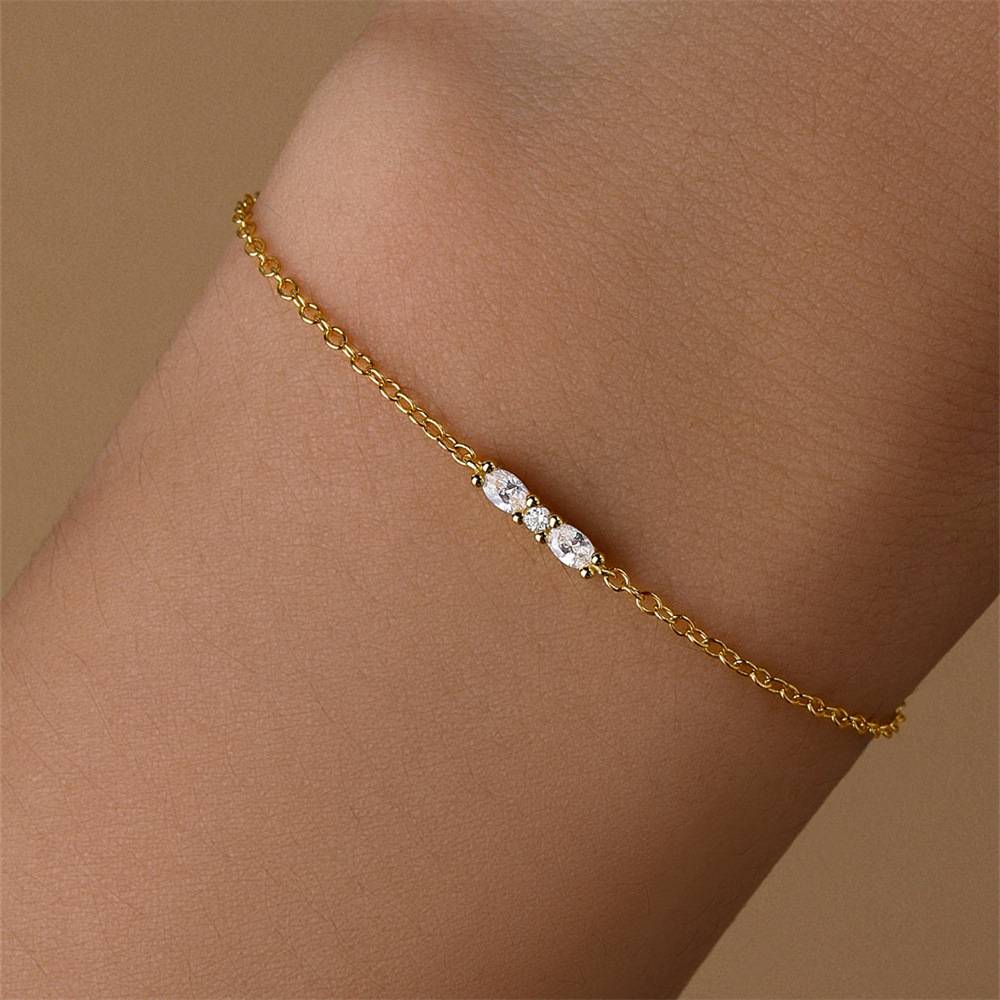 14K Gold Minimalist Bar Bracelet with Cubic Zirconia