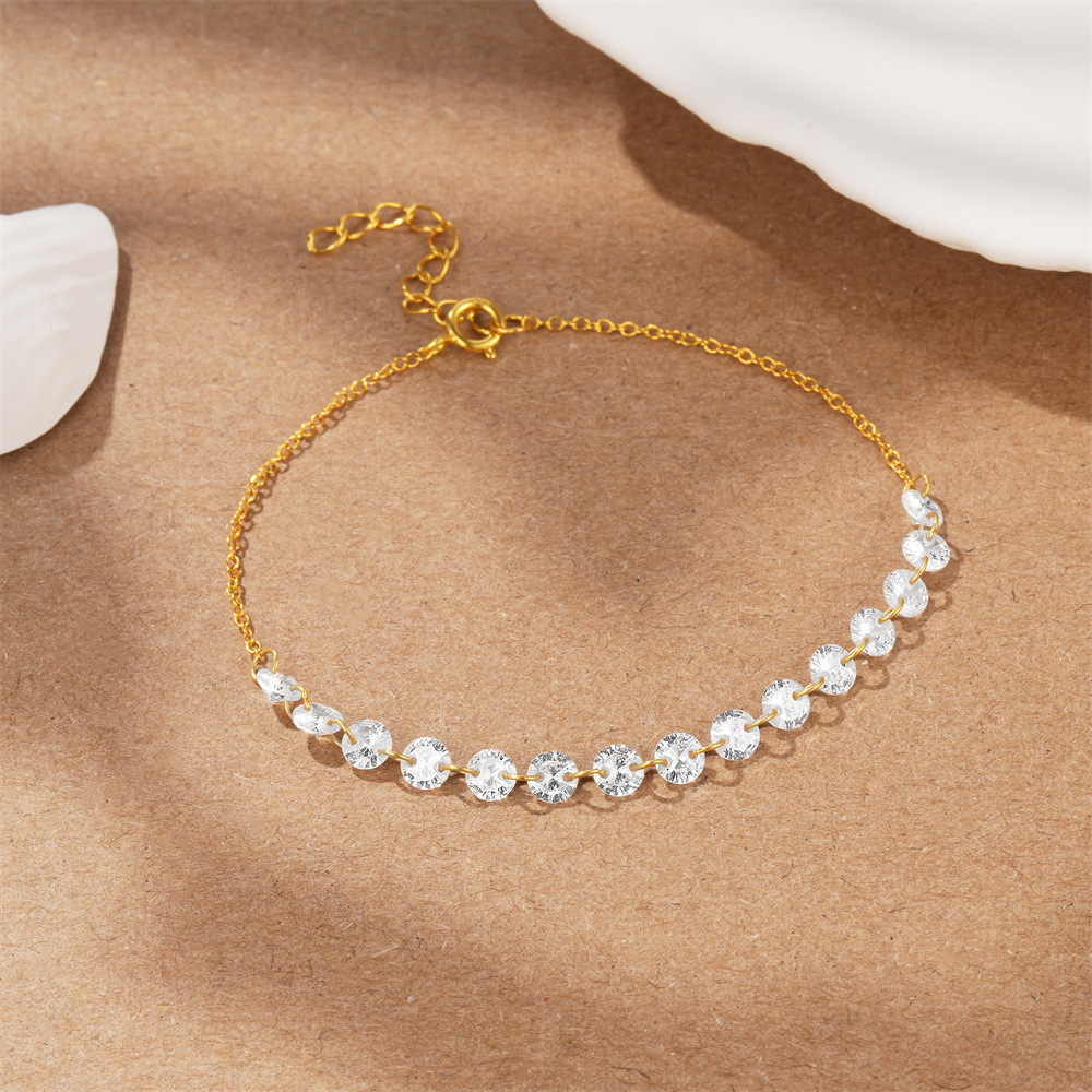  Delicate Alternating Gold Chain Bracelet with Clear Faceted Beads