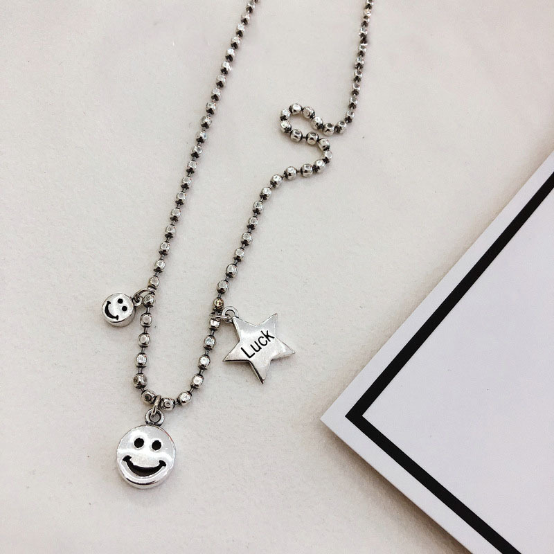 Vintage Smile Face & Star Pendant Necklace
