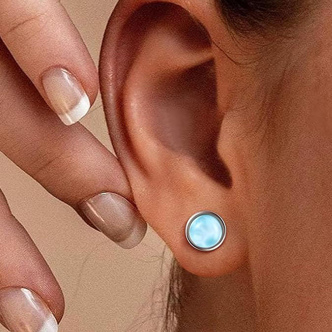 terling Silver Larimar Stud Earrings - 925 Sterlin