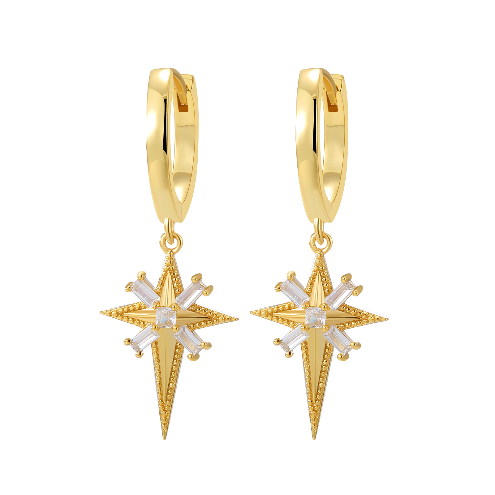 Golden Starburst Hoop Earrings with Gemstone Accents