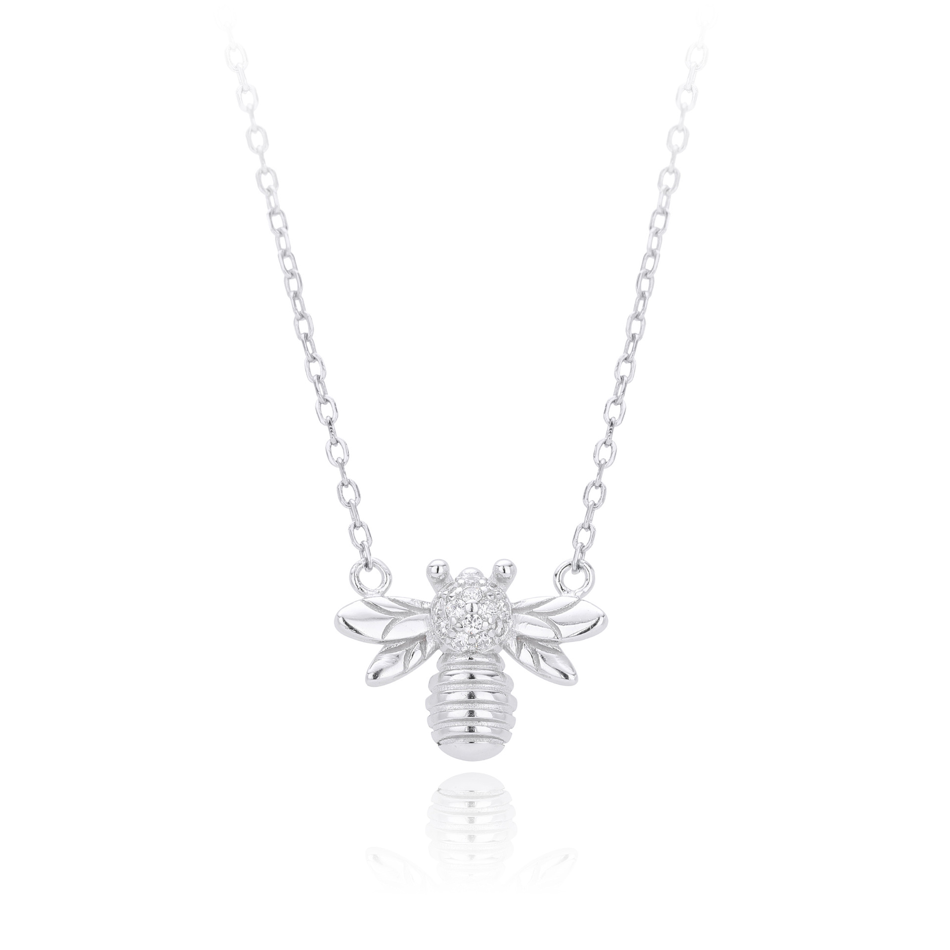 Dainty Silver-Tone Bumble Bee Pendant Necklace 