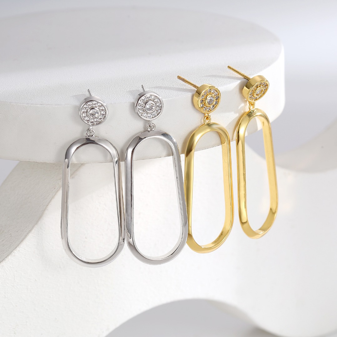Elegant Geometric Long Oval Link Earrings for Women