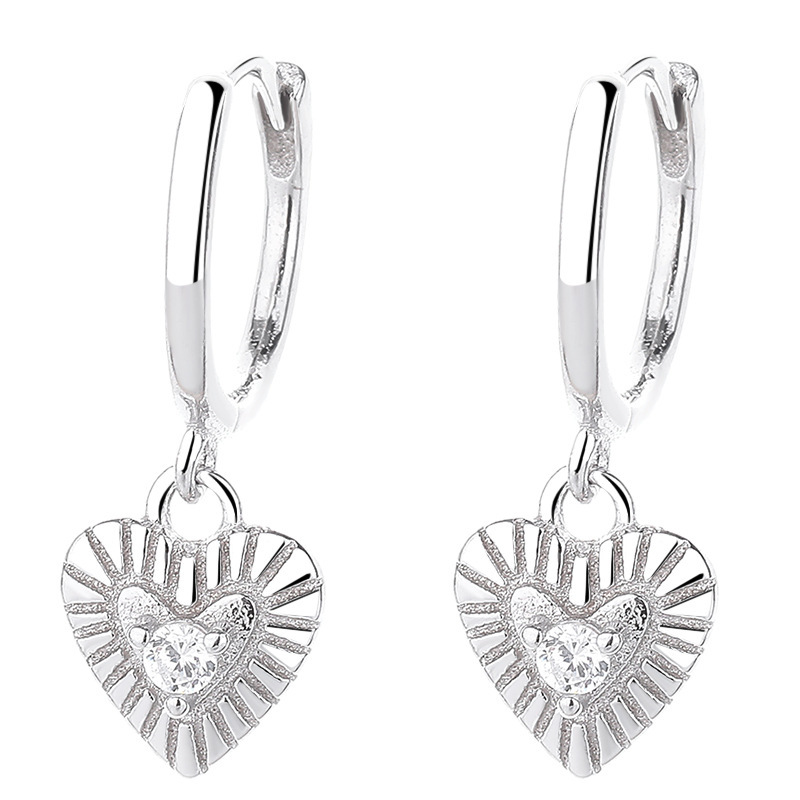 Radiant Heart Drop Earrings with Cubic Zirconia in Sterling Silver