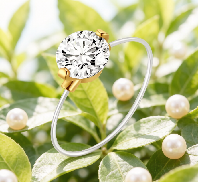 Minimalist Sterling Silver Solitaire Ring with Gold Plated Crown Setting