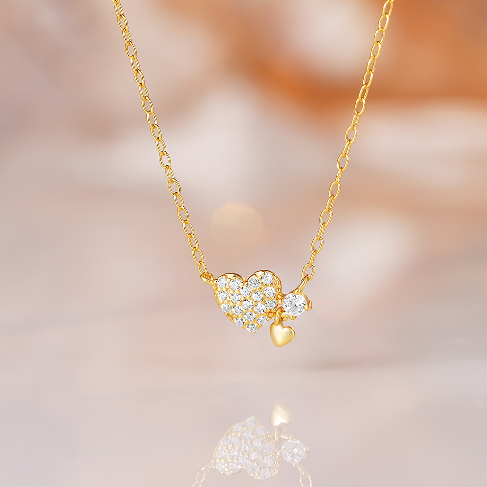 Sparkling Heart Pendant Necklace Gold-Tone