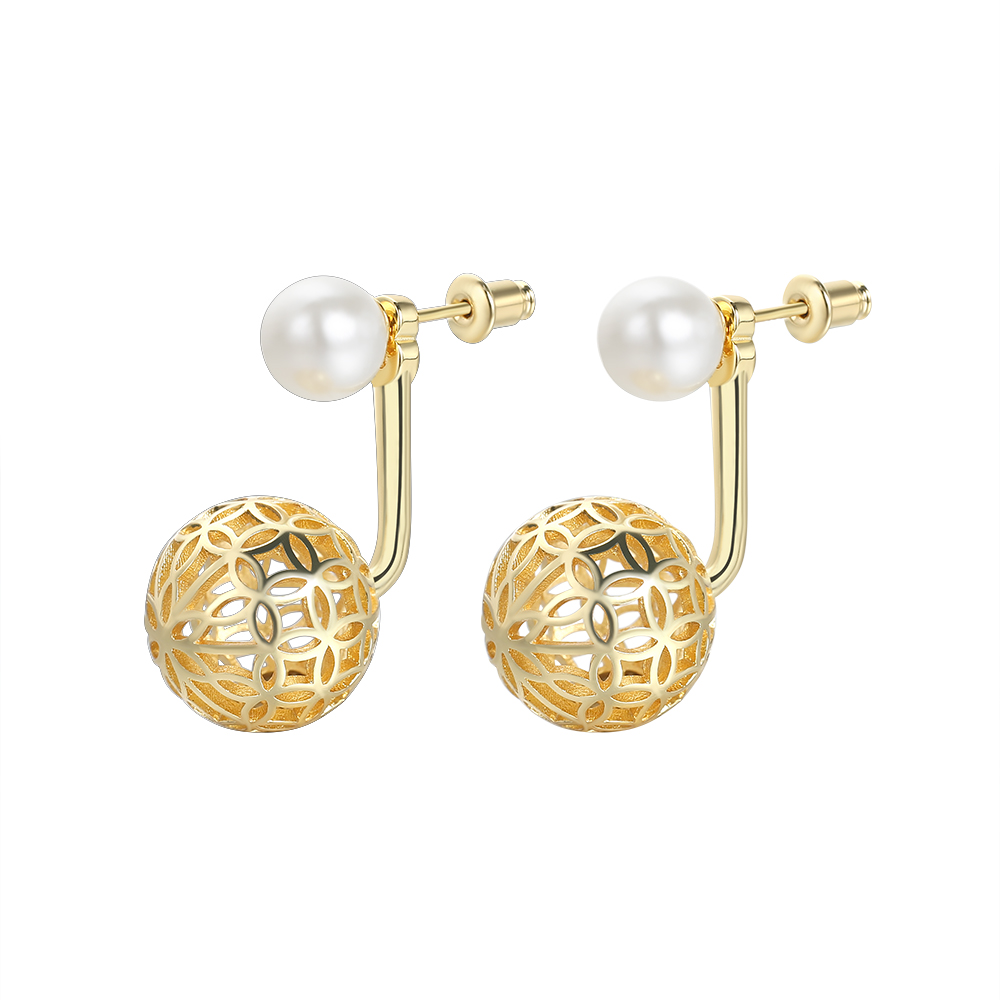 Elegant Gold - Plated Pearl & Filigree Ball Drop Earrings