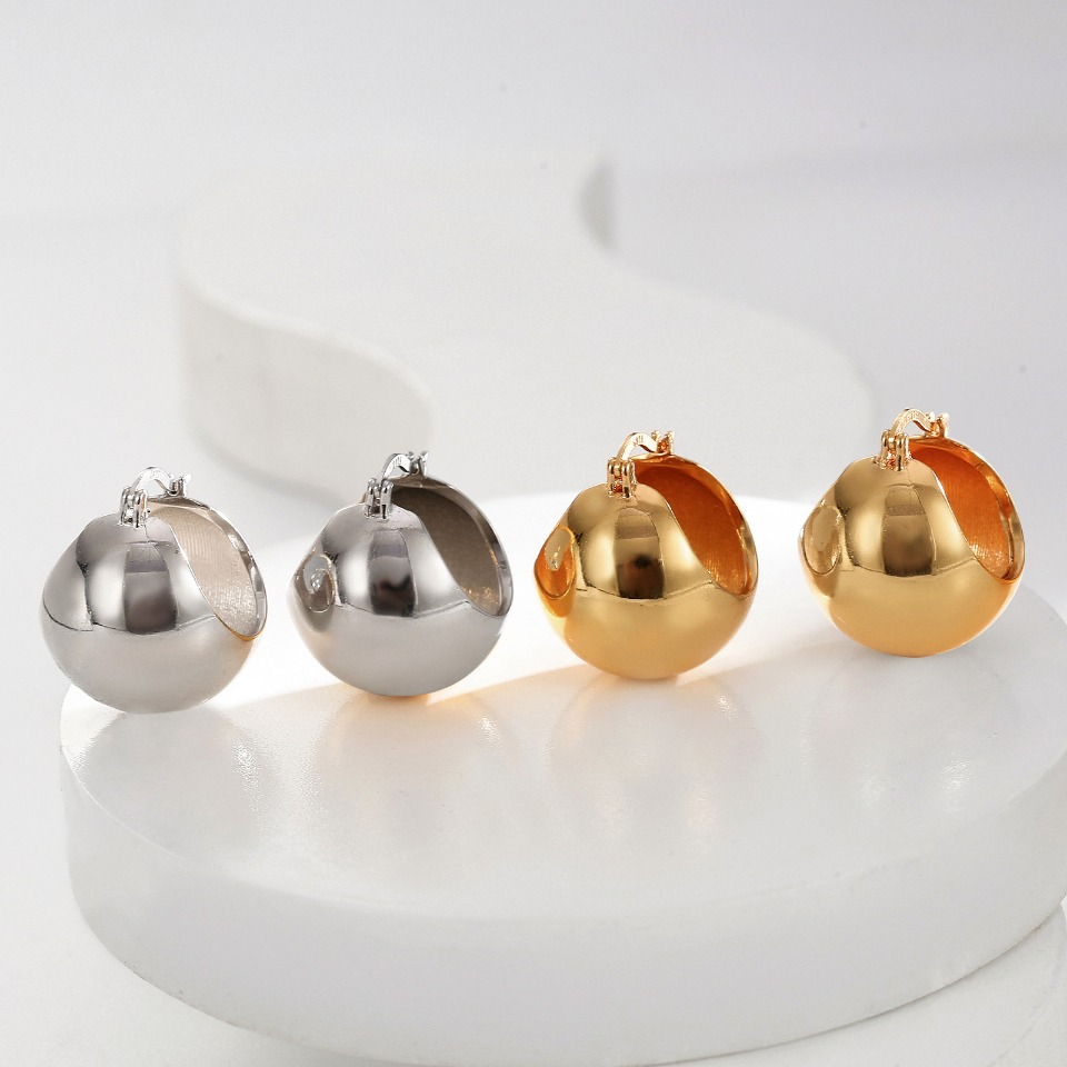 Minimalist Polished Ball - Shaped Huggie Hoop Earrings