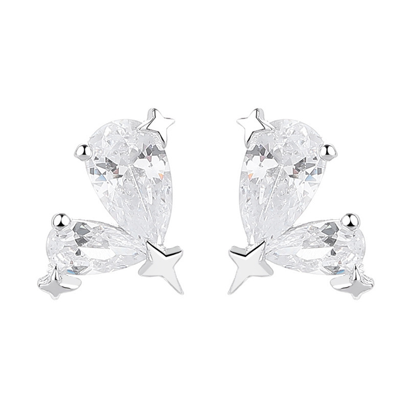 S925 Sterling Silver Cubic Zirconia Bow & Star Drop Earrings