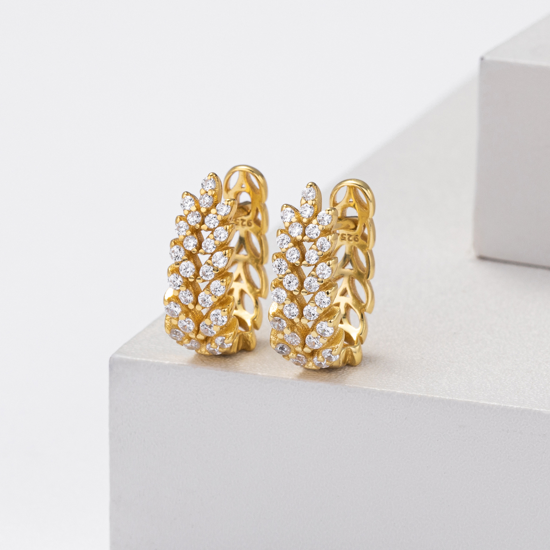 Elegant 925 Sterling Silver Pave Diamond Hoop Earrings