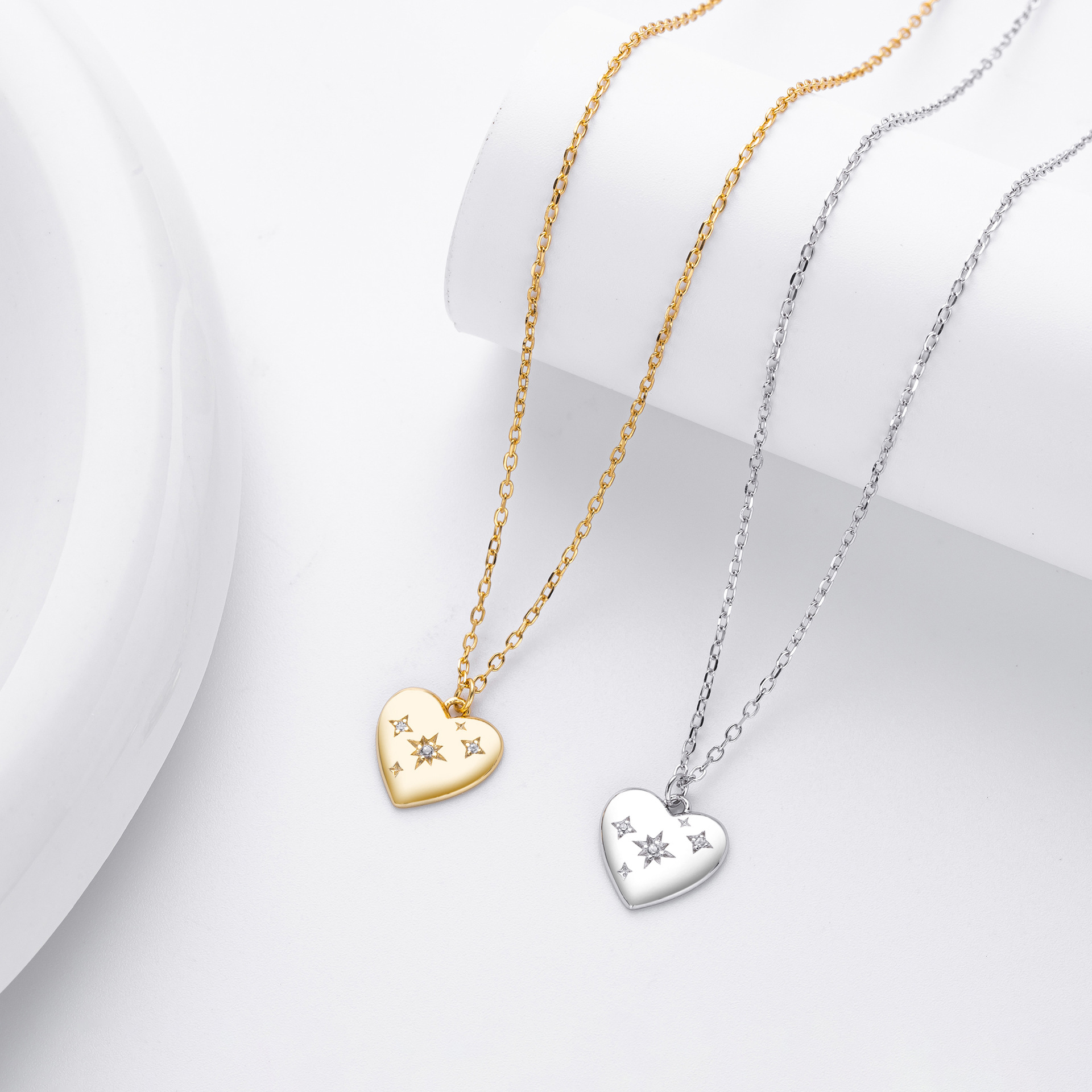 Dainty Sterling Silver Starry Heart Necklace