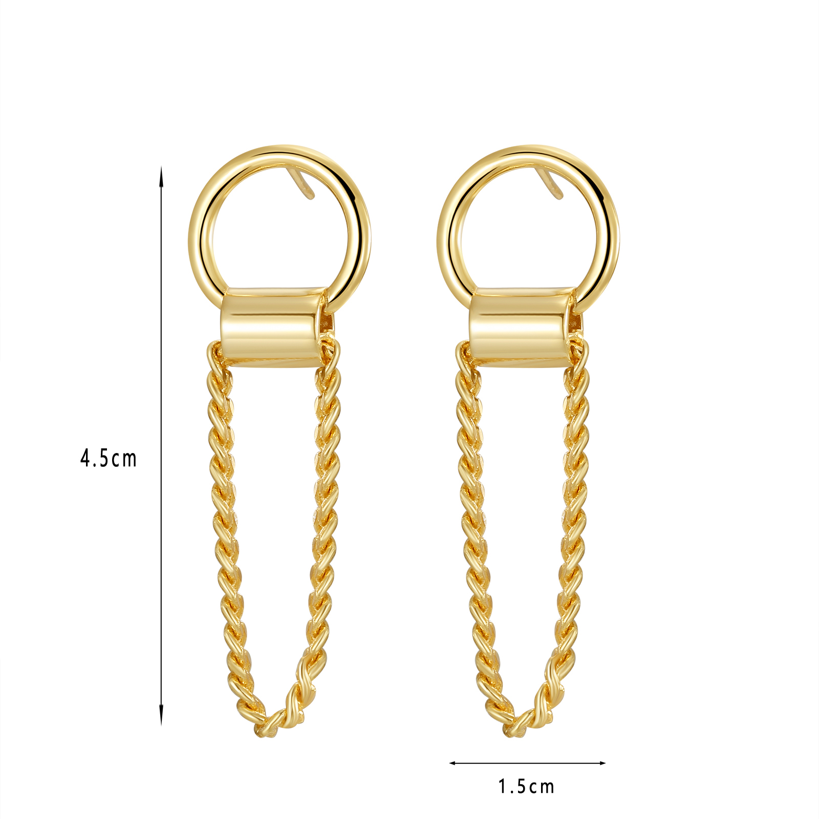 Gold - Toned Chain - Drop Earrings with Circular Hoop & Bar Design