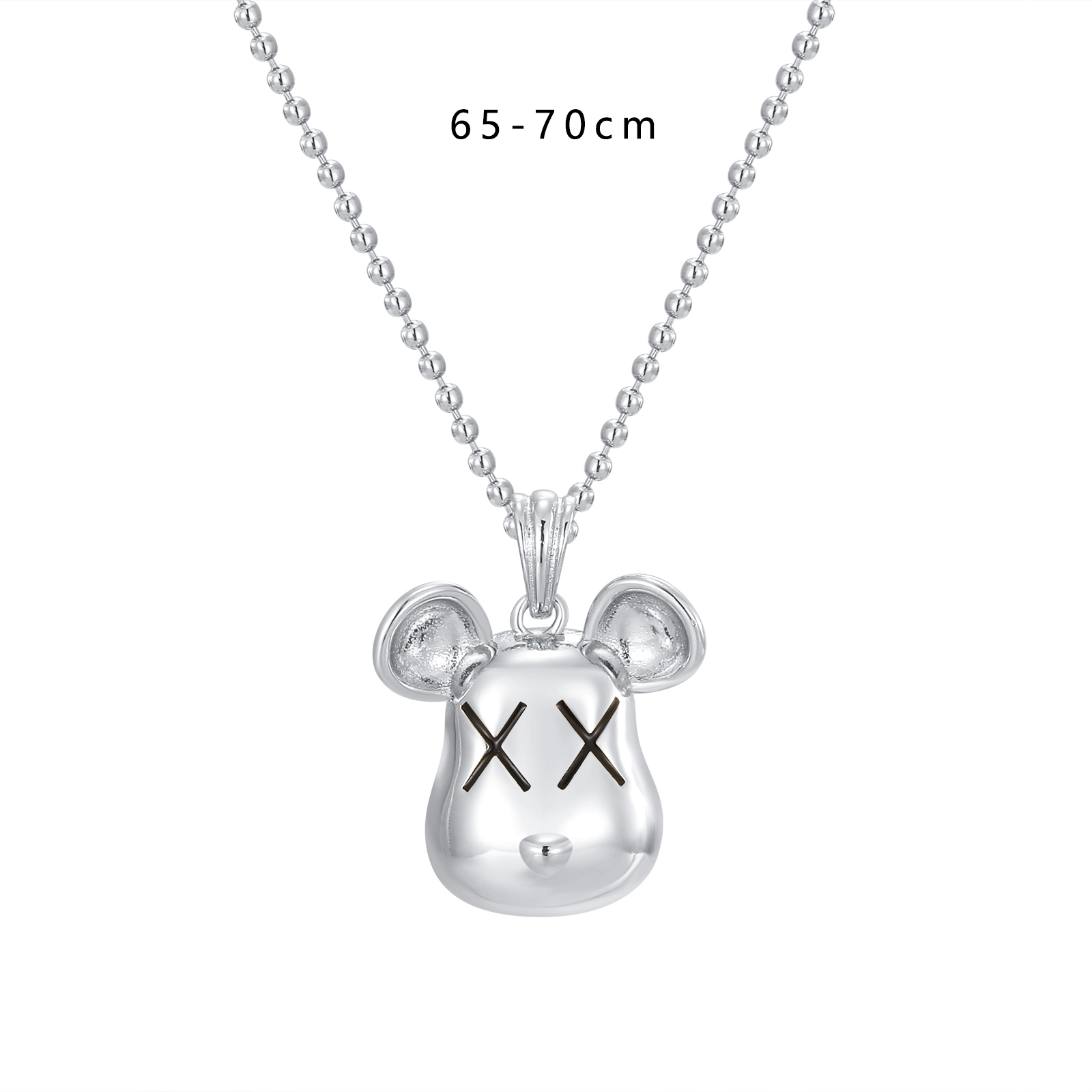 Gold-Tone "XX" Eyes Mouse Pendant Necklace with Bead Chain