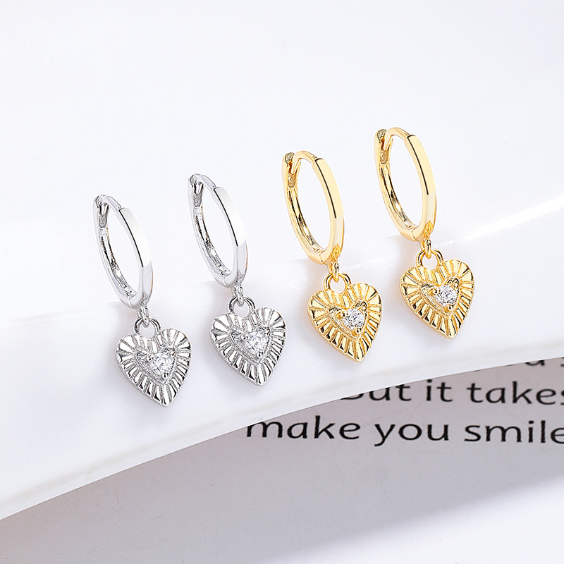 Radiant Heart Drop Earrings with Cubic Zirconia in Sterling Silver