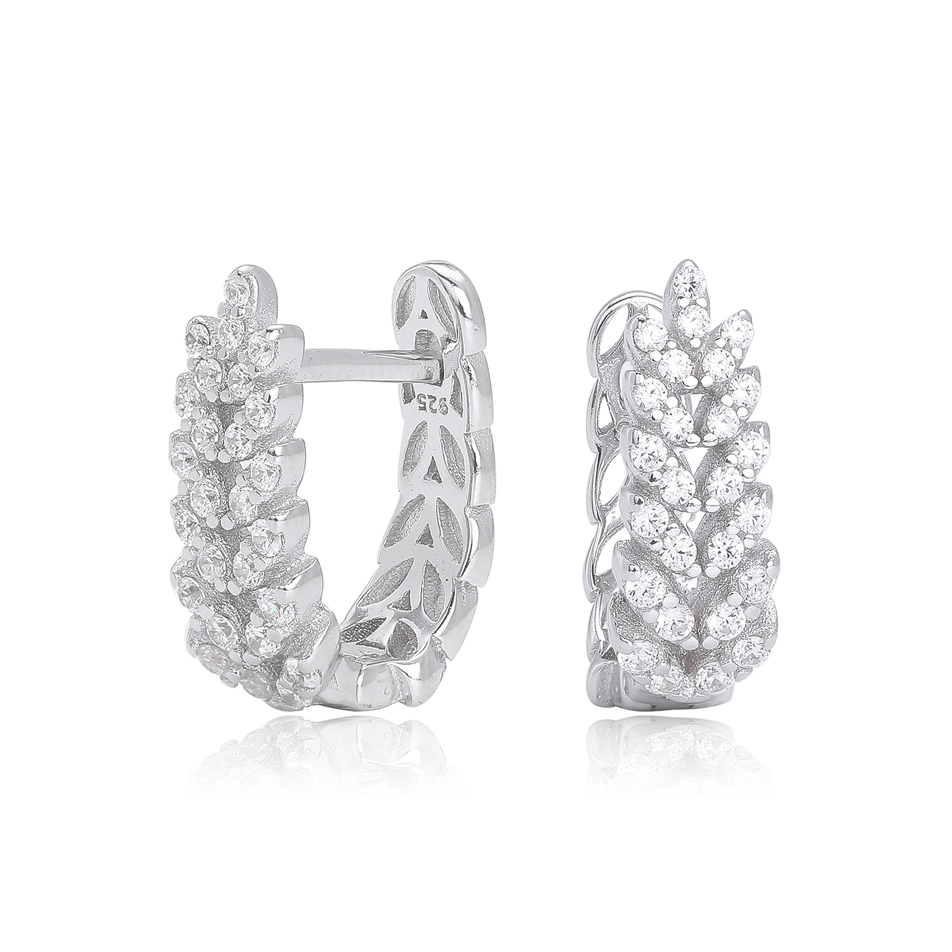 Elegant 925 Sterling Silver Pave Diamond Hoop Earrings