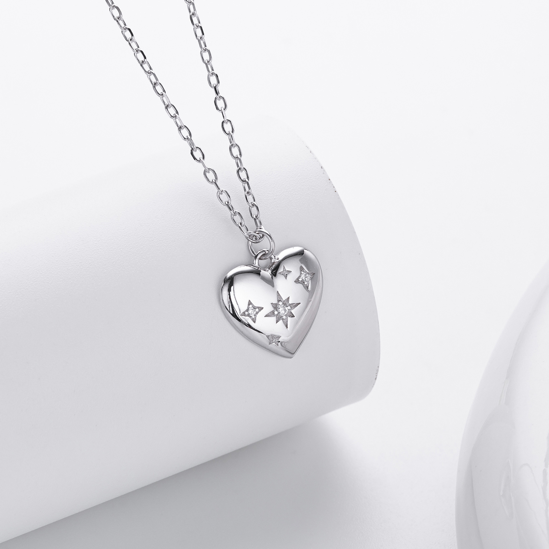 Dainty Sterling Silver Starry Heart Necklace