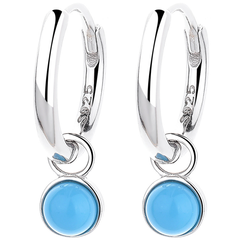 Classic Sterling Silver Lever-back Earrings with Round Blue Cabochon Drop
