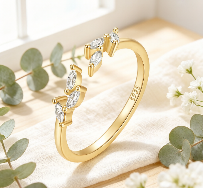 Silver Marquise Cut Crystal Open Toe Ring