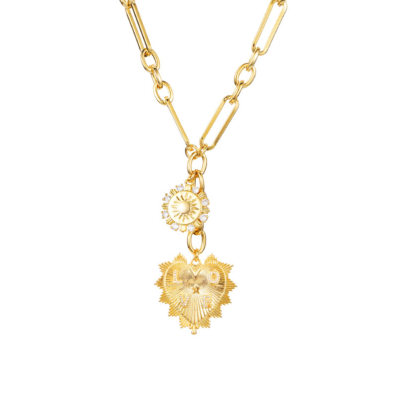 Gold Plated Sun and Heart Layered Pendant Necklace