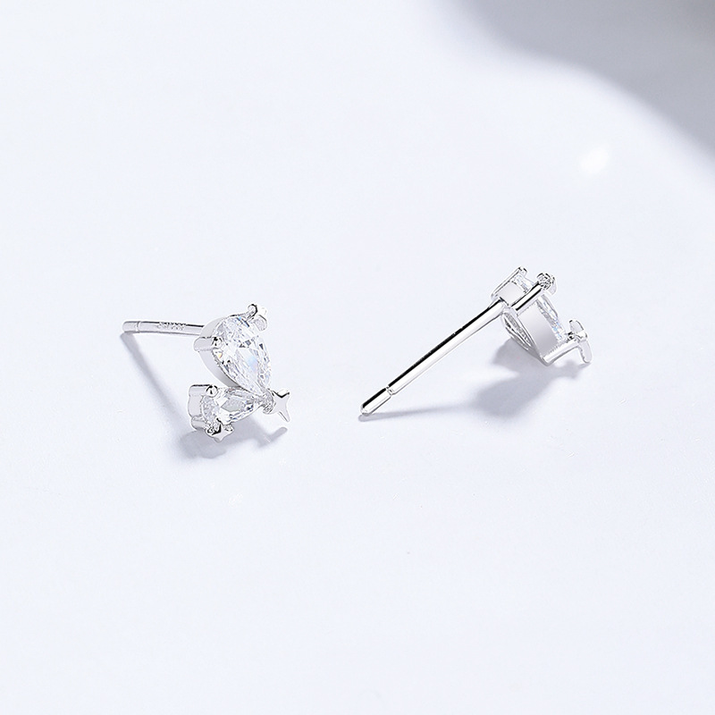 S925 Sterling Silver Cubic Zirconia Bow & Star Drop Earrings