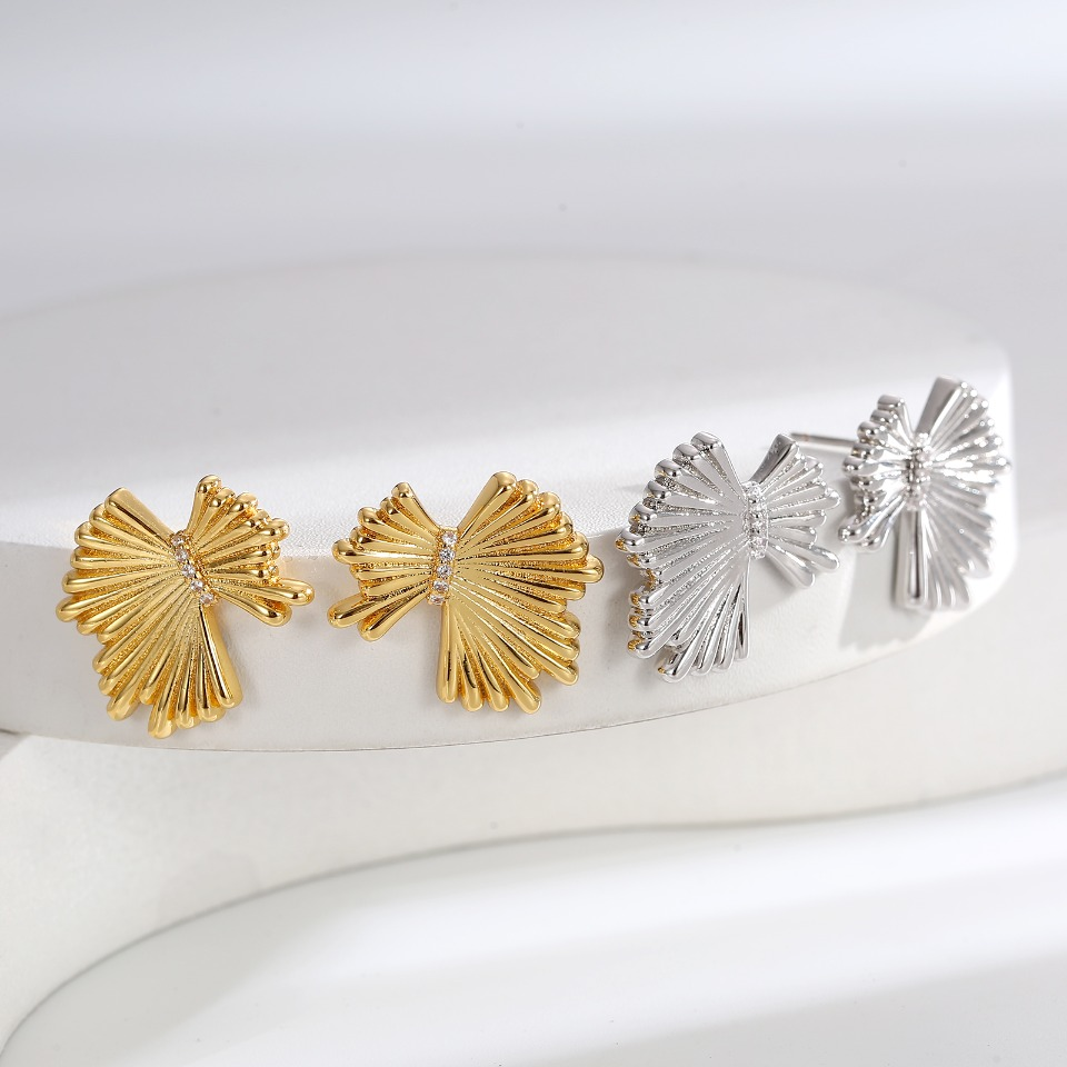 Gold Plated Fan-Shaped Zircon Stud Earrings 