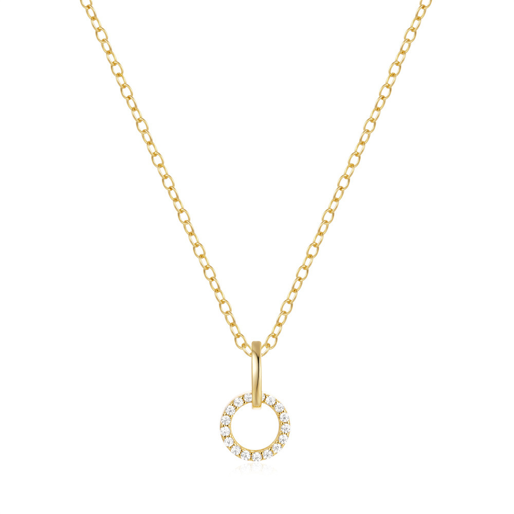 Gold-Tone Circle Pendant Necklace with Cubic Zirconia 