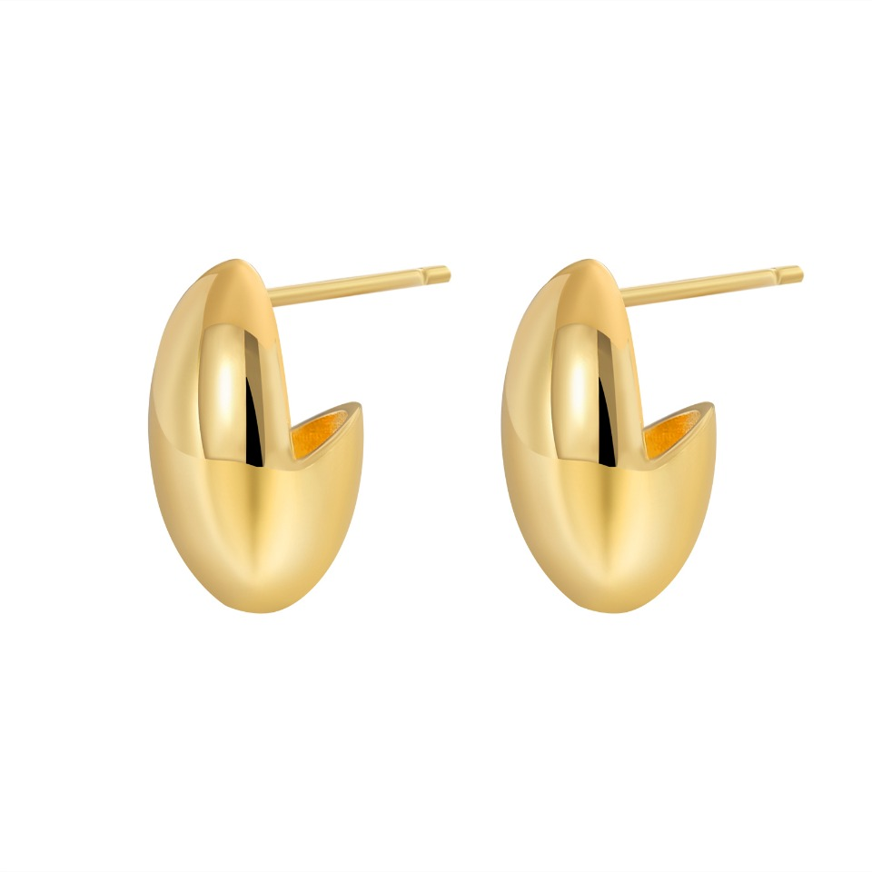 Minimalist Gold - Plated Curved U - Shaped Stud Earrings