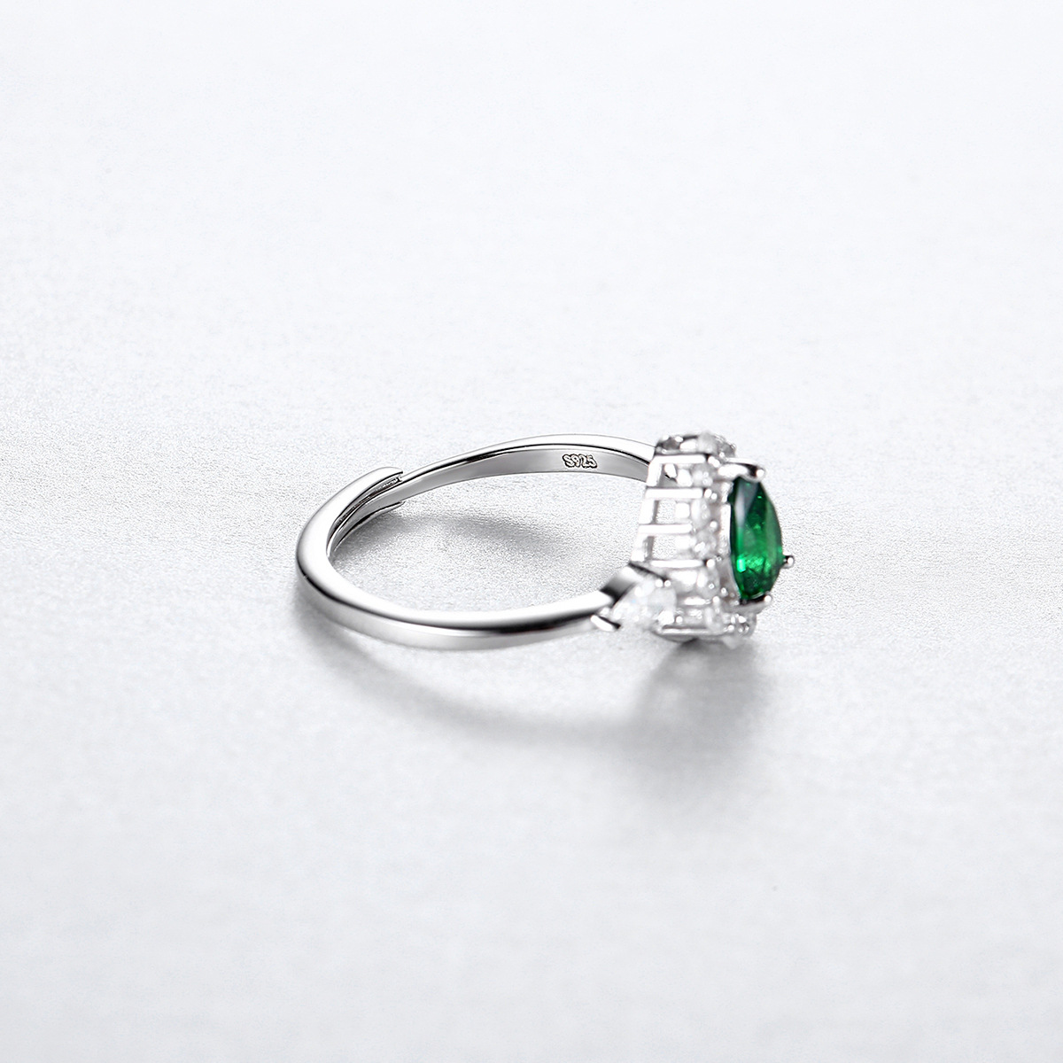 Sterling Silver Pear Cut Emerald Halo Ring, 925 Silver Adjustable Open Shank Promise Ring with Dainty CZ, Vintage Floral Engagement Cocktail Ring for Women